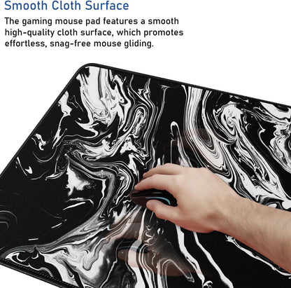 Large Extended Gaming Mouse Pad with Stitched Edges, (31.5X15.7In) Durable Non-Slip Natural Rubber Base, Waterproof Computer Keyboard Pad Mat for Esports Pros/Gamer/Desktop/Office/Home-Black