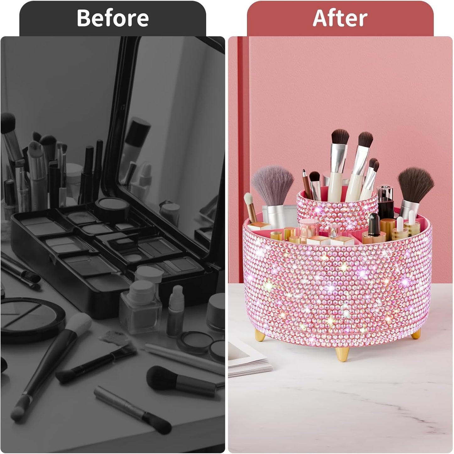 fanado 360° Rotate Makeup Brush Holder Organizer, Makeup Organizers Countertop, Makeup organization and Skincare Storage for Vanity, Desktop, Bathroom (White)