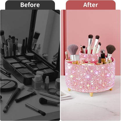 fanado 360° Rotate Makeup Brush Holder Organizer, Makeup Organizers Countertop, Makeup organization and Skincare Storage for Vanity, Desktop, Bathroom (White)
