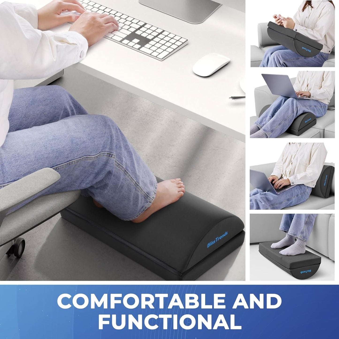 BlissTrends Foot Rest for Under Desk at Work-Versatile Foot Stool with Washable Cover-Comfortable Footrest with 2 Adjustable Heights for Car,Home and Office to Relieve Back,Lumbar,Knee Pain-Black