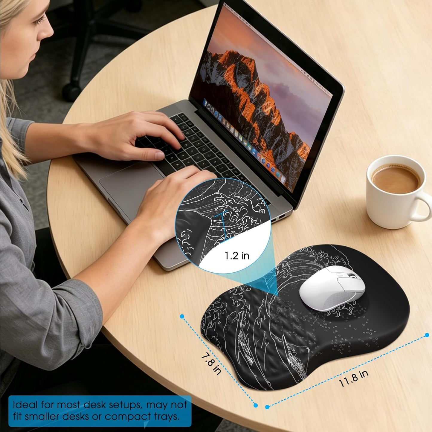 MROCO Ergonomic Mouse Pad with Wrist Support, Memory Foam Wrist Rest Mouse Pad, Non-Slip Base, Smooth Surface for Office & Home, Black
