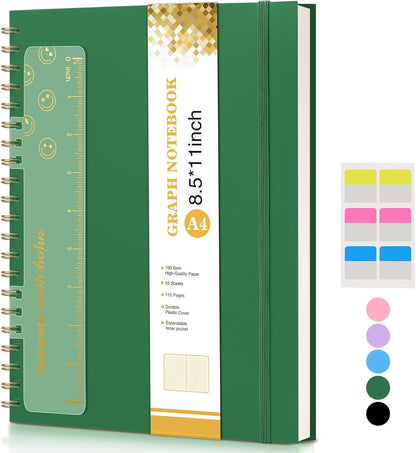 Dotted Notebook, Spiral Notebook Journal 8.5” x 11”, A4 Large Dot Grid Notebooks for Women Men, 100 GSM Dotted Paper, Plastic Hardcover Spiral Bullet Journals for Work School Sketching, Green