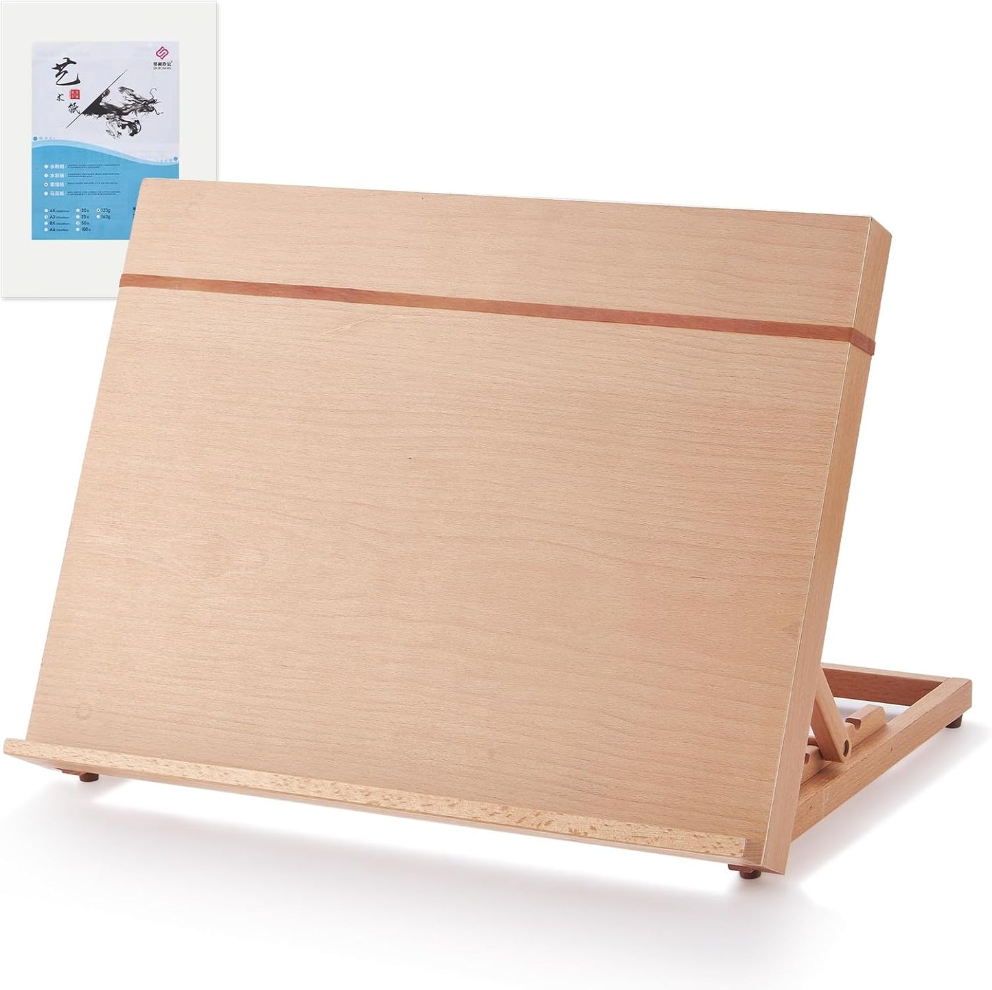 Wooden Tabletop Easel for Painting, Adjustable Table Top Artist Drawing Board for Adults, Students, 5-Position Art Easel Stand 25.6" x 18.9" Drafting Board with A3 Sketch Paper, A2
