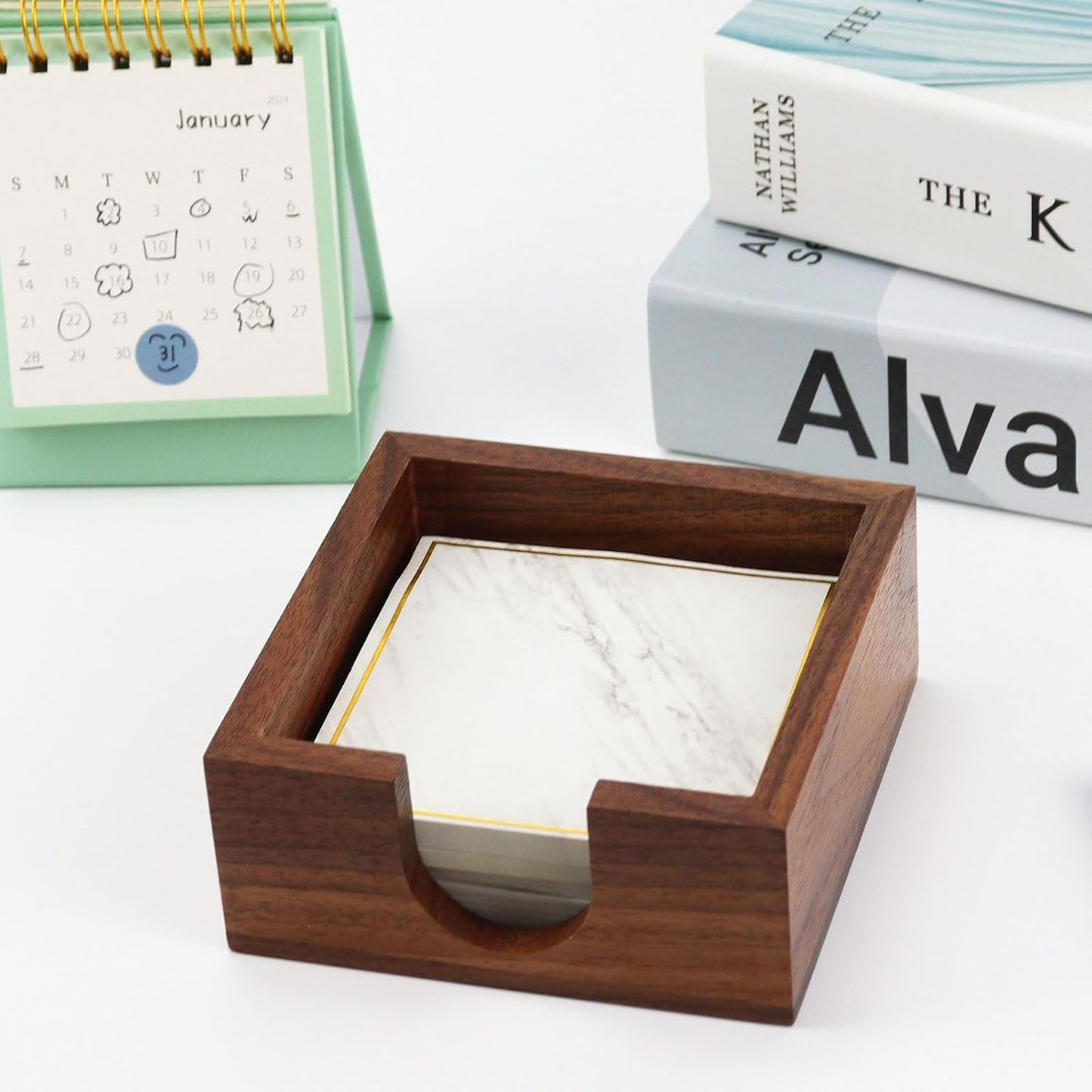 MultiBey Walnut Wood Sticky Notes Holder for Desk, 4x6 Inch Self -Sticky Note Memo Holder, Wooden Sticky Note Dispenser Office Desk Organizer for Dorm Room Office Home School (S)