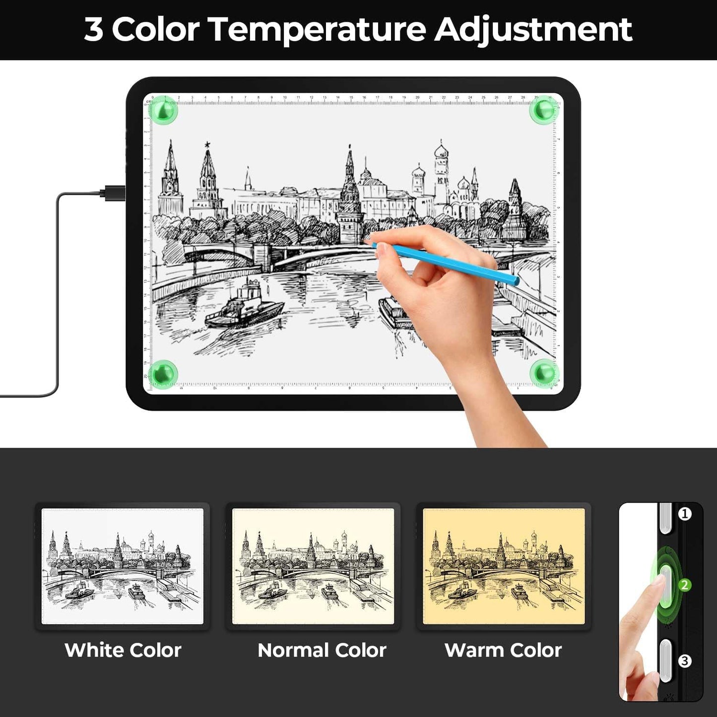 A2 Light Pad (25.2" x 18.4"), Large Magnetic Bright Light Box for tracing,6 Levels Dimming/3 Color,Physical Buttons,Light Board for Diamond Painting,Light Table for Drawing, Sketching