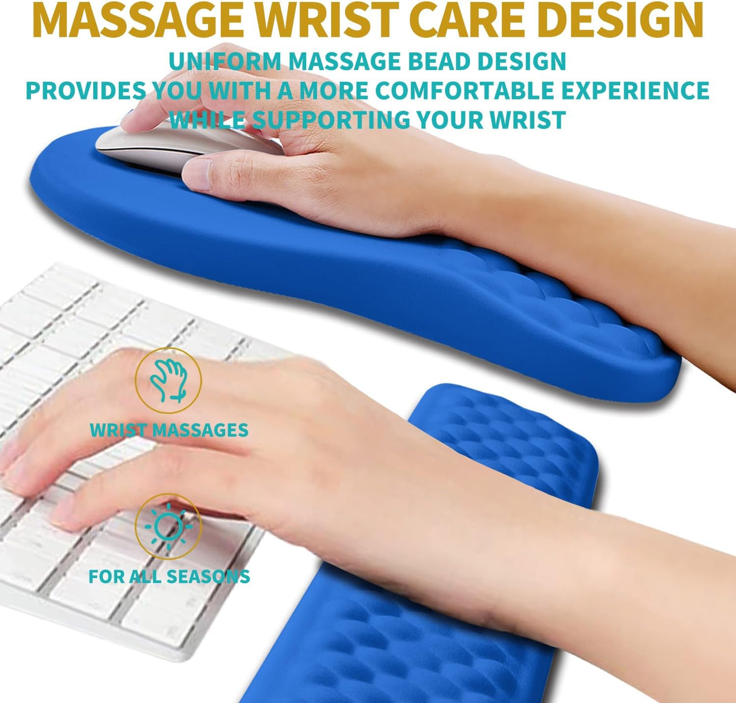 Hokafenle 2 in 1 Ergonomic Mouse Pad Wrist Support & Wrist Rest for Computer Keyboard Set, with Relieve Carpal Tunnel Pain Massage Bulge and Full Memory Gel Design (2In1 Set, Black)