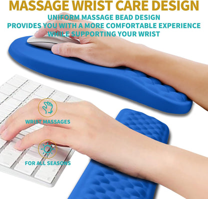 Hokafenle 2 in 1 Ergonomic Mouse Pad Wrist Support & Wrist Rest for Computer Keyboard Set, with Relieve Carpal Tunnel Pain Massage Bulge and Full Memory Gel Design (2In1 Set, Black)
