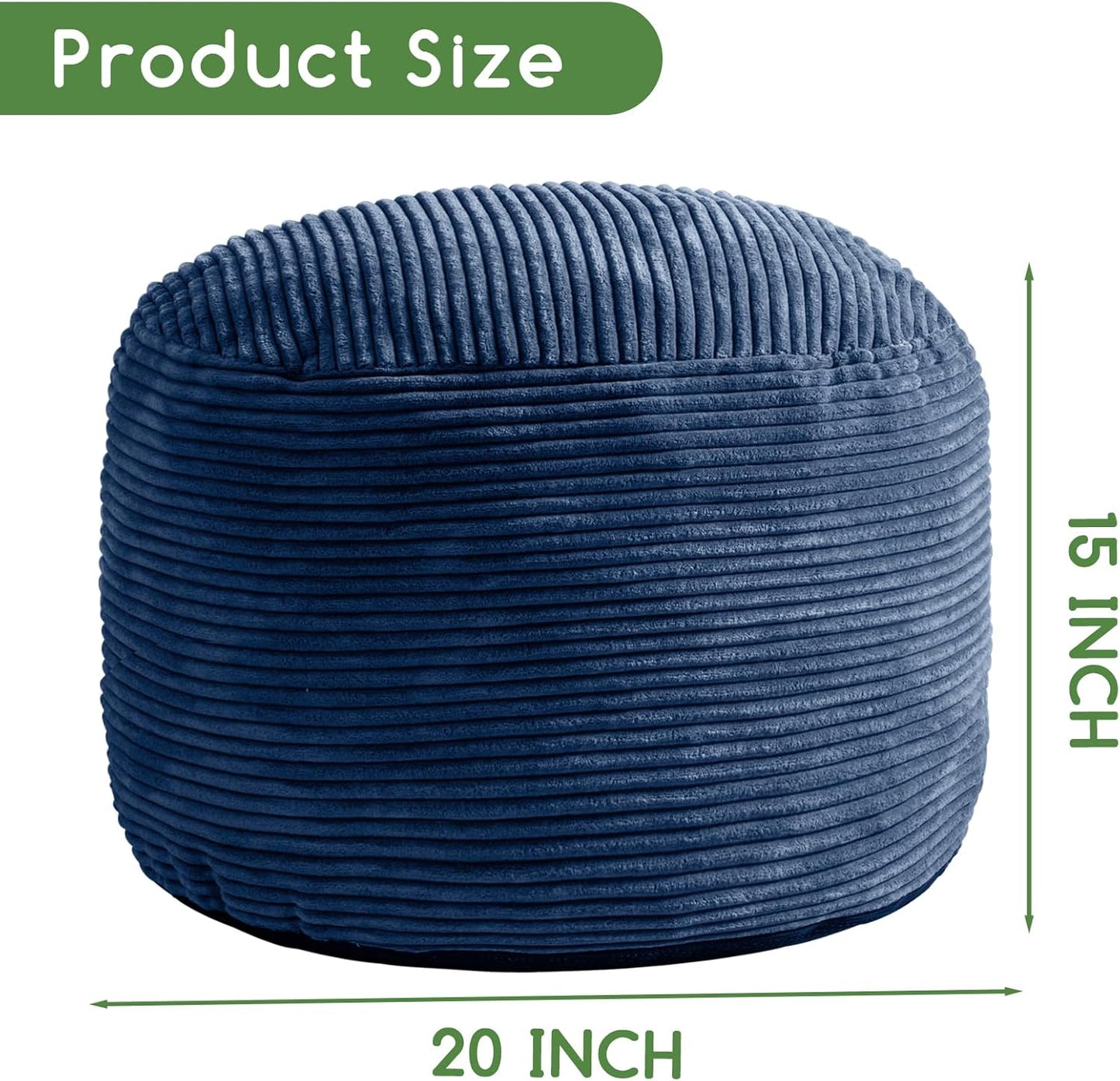 HIGOGOGO Round Stuffed Pouf Ottoman, Corduroy Poufs with Foam Chunk Filling, Furry and Fluffy Pouf Foot Stool Storage Ottoman, 20 X 15 Floor Poufs Foot Rest for Living Room, Dark Grey