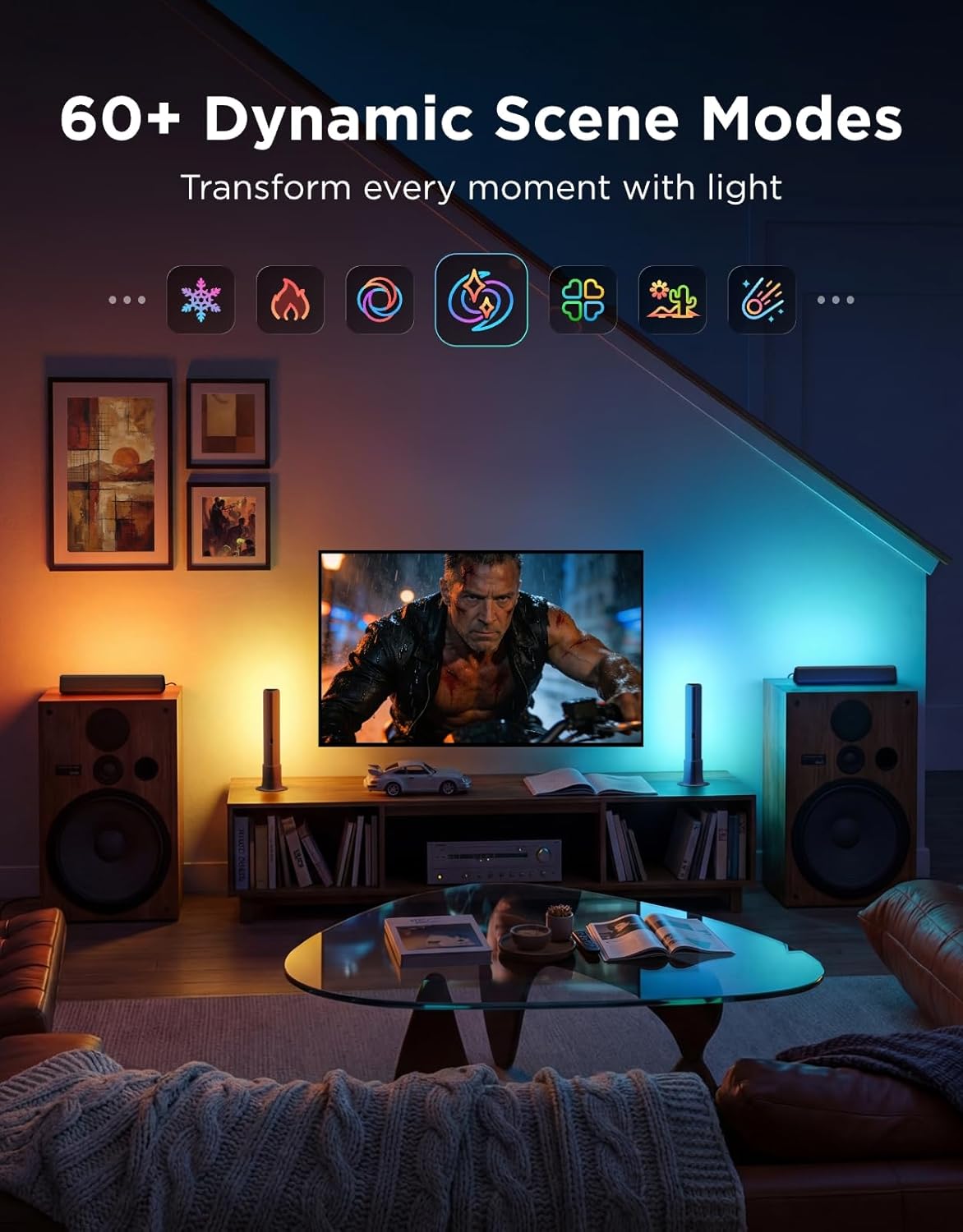 Govee Smart LED Light Bars, Work with Alexa and Google Assistant, RGBICWW WiFi TV Backlights with Scene and Music Modes for Gaming, PC, Living Room Decoration, Black
