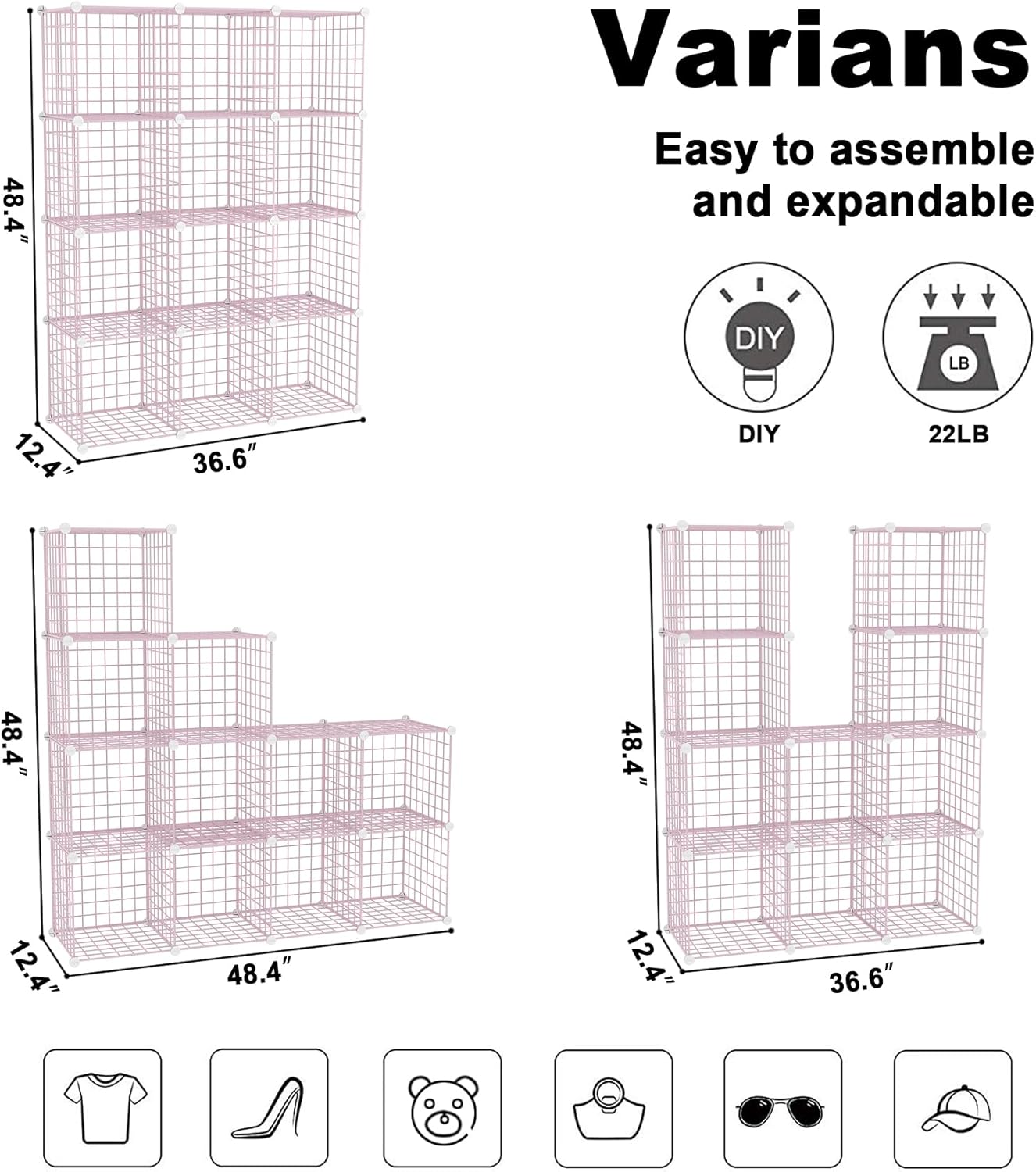 C&AHOME Wire Cube Storage, 12-Cube Storage Organizer Metal, C Grids Storage Bins Shelving, Modular Bookshelf Shelf, Closet Cabinet Ideal for Bedroom, Office 36.6”L x 12.4”W 48.4”H Black