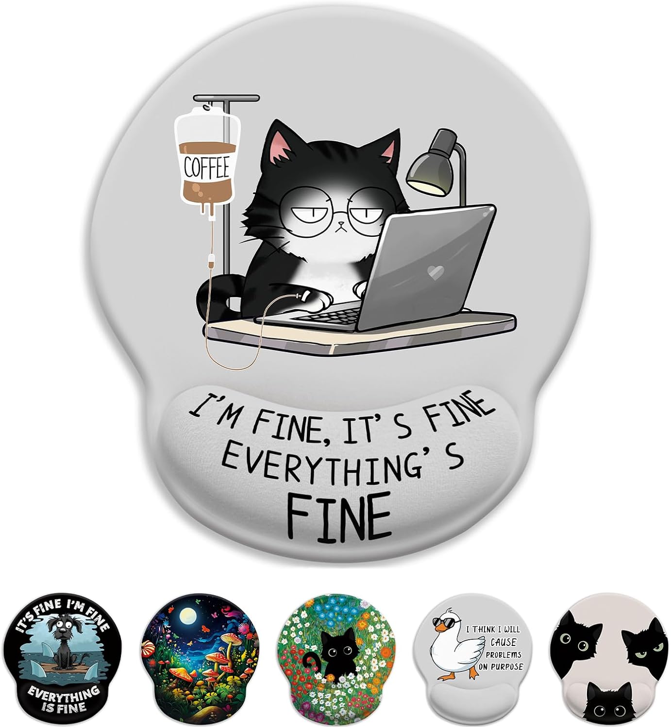 LIMKRIAN Cat Ergonomic Mouse Pad with Wrist Rest, Gaming Mouse Pad with Wrist Support, Funny Mouse Pads for Desk, Computer Mousepad with Non-Slip Pain Relief PU Base, Cute Office Desk Accessories