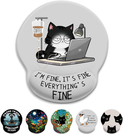 LIMKRIAN Cat Ergonomic Mouse Pad with Wrist Rest, Gaming Mouse Pad with Wrist Support, Funny Mouse Pads for Desk, Computer Mousepad with Non-Slip Pain Relief PU Base, Cute Office Desk Accessories