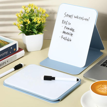 Dunzoom 2 Sets 4 Pcs Small Glass Desktop Whiteboard with Reversable Stand 8x6 Inch Mini Dry Erase White Board Easel with 2 Markers Reusable Desk Notepad for Home Office School Supplies (Pink,Green)