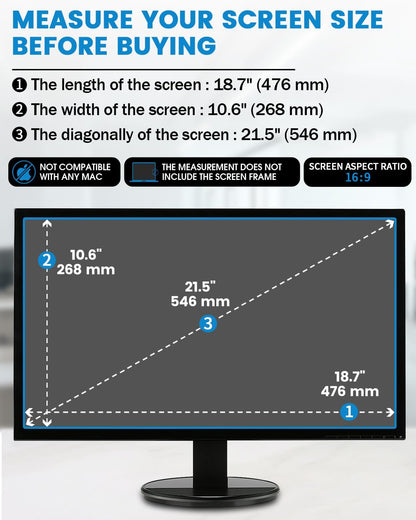 F FORITO 2-Pack 22 inch 16:10 Matte Anti Glare Computer Screen Cover, Anti Glare Eye Protection Film Compatible with All 22" Widescreen Monitors with 16:10 Aspect Ratio (18.7"W x 11.7"H) Not for 16:9
