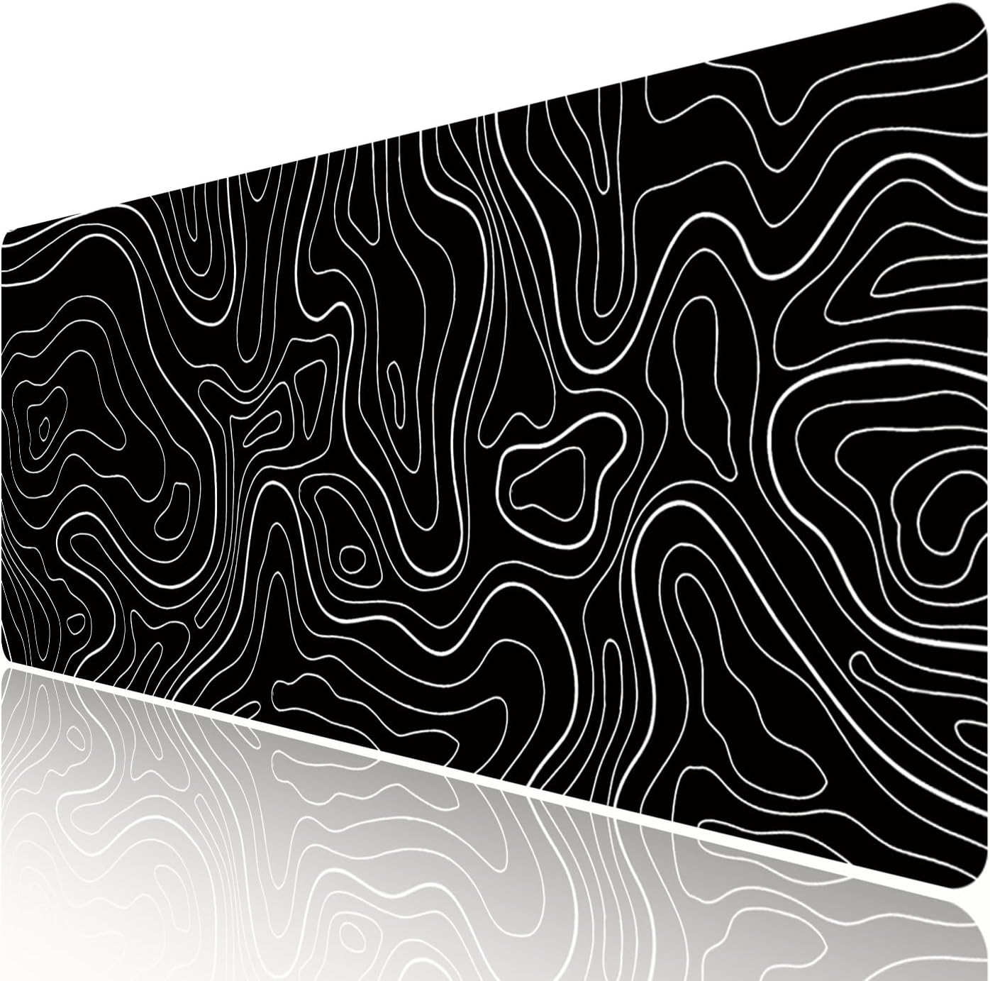 HGWALP Black Topographic Large Gaming Mouse Pad Extended XXL(900 * 400 * 3MM) Mouse Mat Long Desk Pad with Stitched Edges for Keyboard Home Office Gaming Work Big Desk Mat