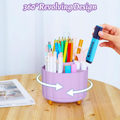 360 Rotating Pencil Pen Holder for Desk, White Pen Organizer with 6 Slots, Cute Office Supplies, Desk Accessories for Office, School, Home