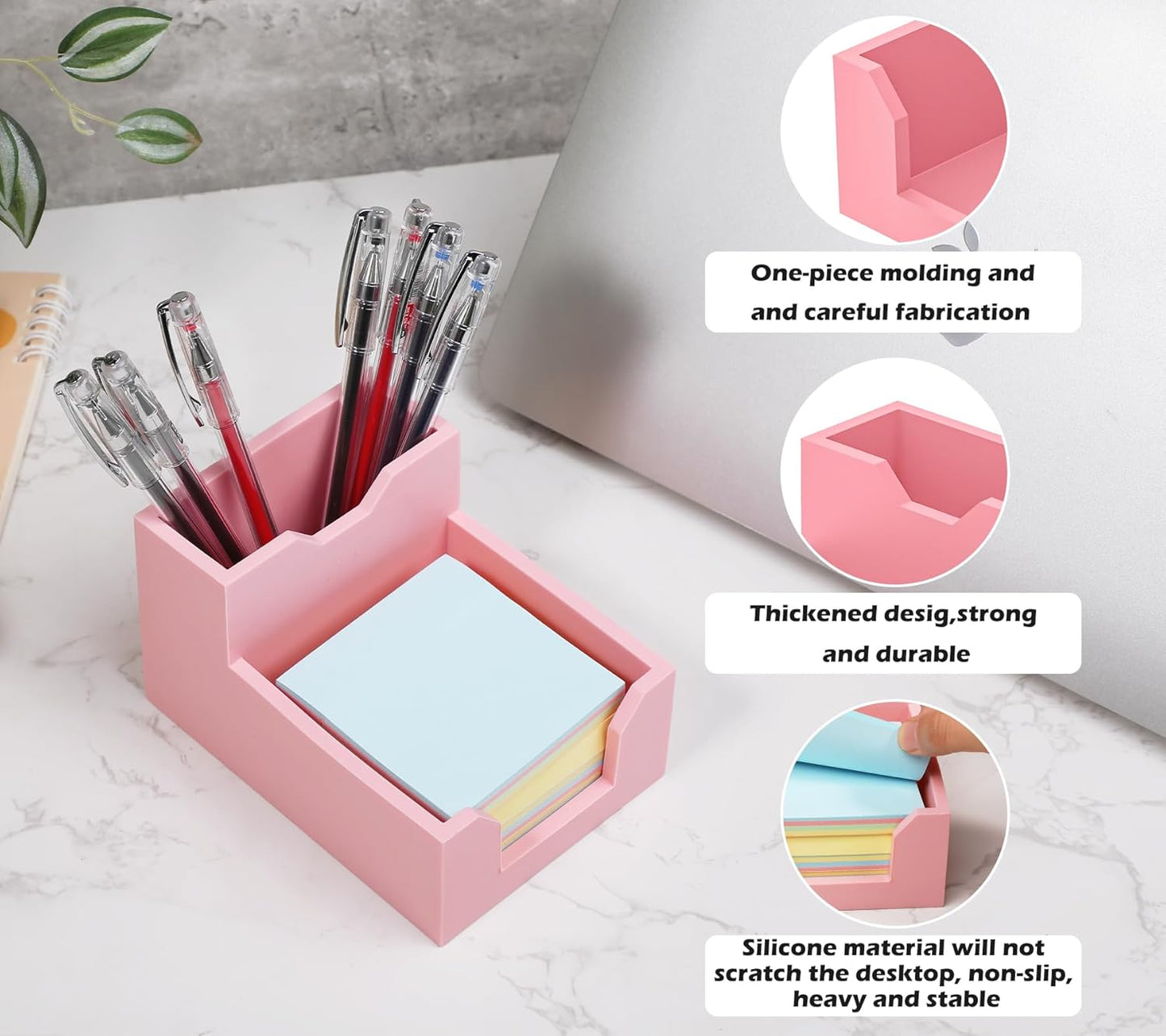 Kamehame Black Sticky Note Holder, Silicone Memo Holder with Pen or Card Slots, Sticky Note Dispenser, Fits 3x3 Inches Sticky Notes