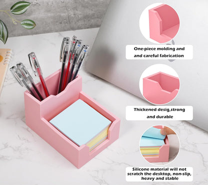 Kamehame Black Sticky Note Holder, Silicone Memo Holder with Pen or Card Slots, Sticky Note Dispenser, Fits 3x3 Inches Sticky Notes