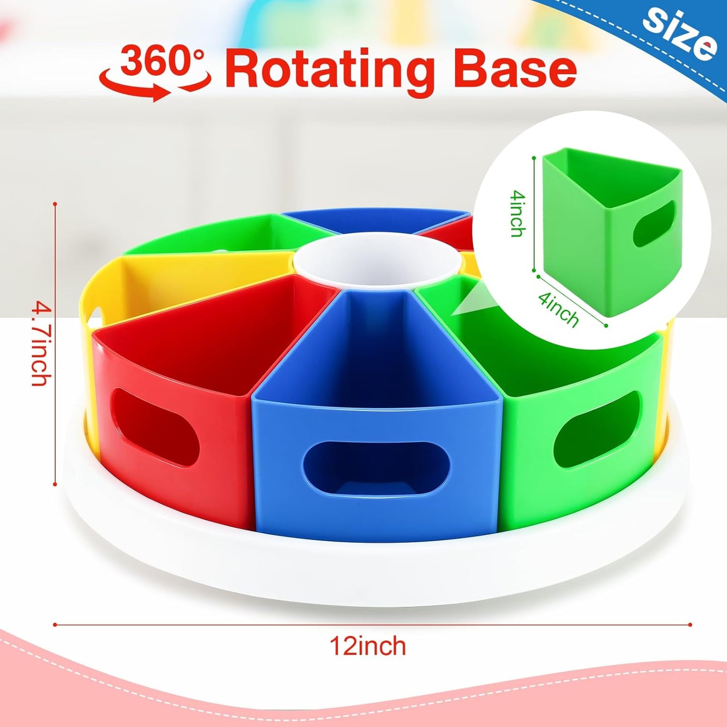 MeCids 360°Rotating Desk Organizers Homeschool Office Organization and Storage Art Supplies Organizers– 12" Lazy Susan Style Caddy with Removable Bins, for Home Offices, School Supplies Classroom Use