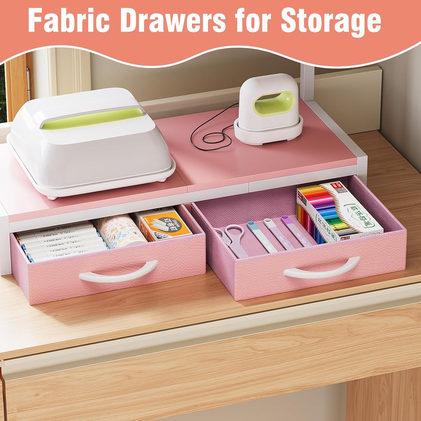 VENNQD Stand Compatible with Cricut Maker and Cricut Explore Air Series Stand Legs for 2 Cricut Machines Fully Open 2 Tier Desktop Craft Accessories Storage Organizer (White)