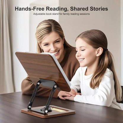 OPTIXCELL Book Stand for Reading with Light, Book Holders for Reading Hands Free, Adjustable Height & Angle, Fits Cookbook Recipe, Textbook, Foldable for Kitchen, Office, School,Gift for Book Lovers
