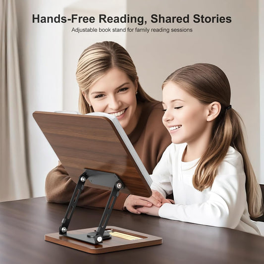 OPTIXCELL Book Stand for Reading with Light, Book Holders for Reading Hands Free, Adjustable Height & Angle, Fits Cookbook Recipe, Textbook, Foldable for Kitchen, Office, School,Gift for Book Lovers