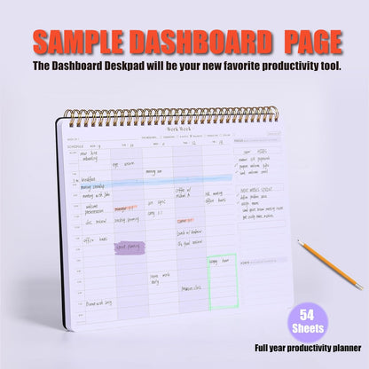 ZERONE CENTRE Productivity Weekly Planner - 54 Sheets Dashboard Spiral Deskpad Has 6 Focus Areas to List Tasks for Goals, Projects, Clients, Academic, or Shopping-Organize Your Daily Work Efficiently