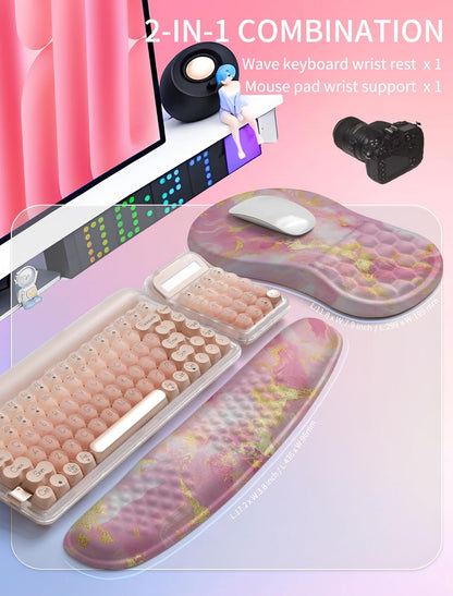 Hokafenle 2in1 Combination, Wave Keyboard Wrist Rest and Ergonomic Curvature Mouse Pad Wrist Support for Relieve Wrist Pain, Filled with Soft Cushion Memory Foam, Black