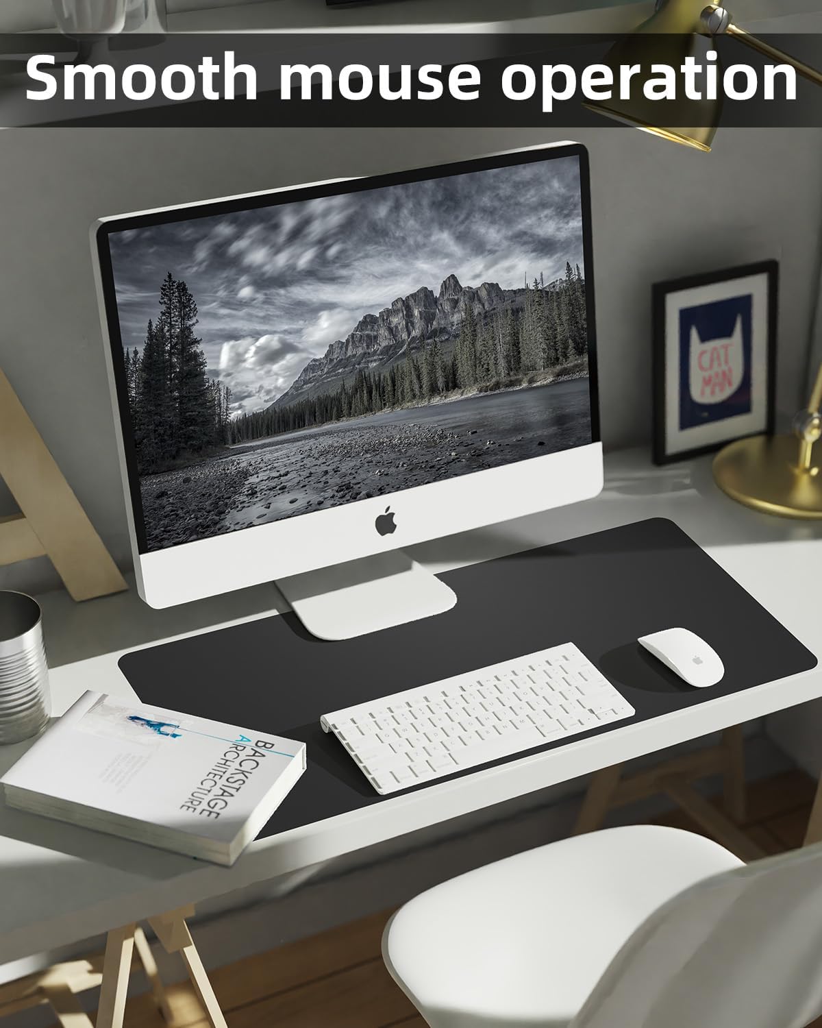 Leather Desk Pad Protector, Office Desk Mat, Large Mouse Pad, Non-Slip PU Leather Desk Blotter, Laptop Desk Pad Desk Accessories for Office and Home (Black, 40" x 17")