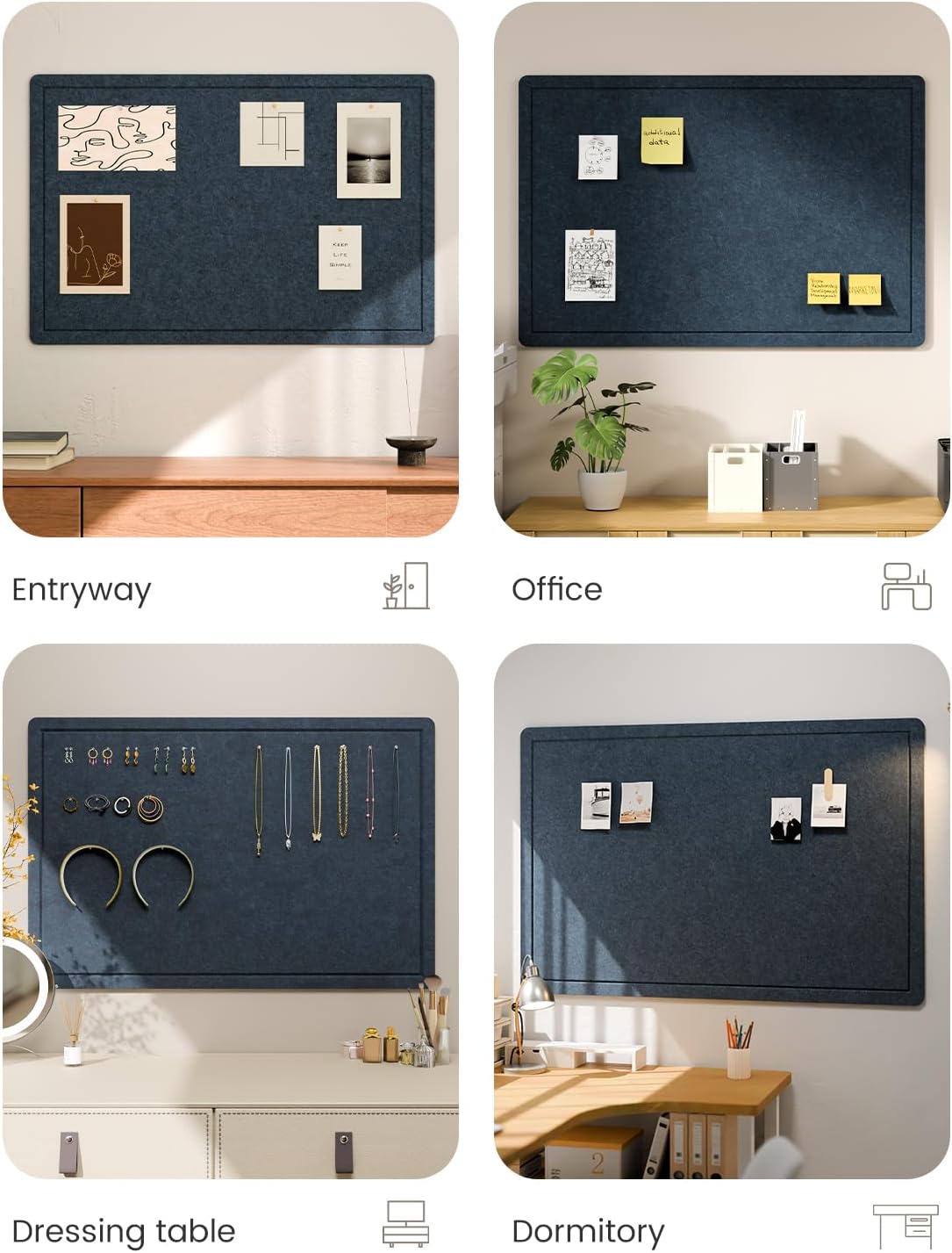 Fluxynara Bulletin Board, 23.6" x 17.5" Cork Board Alternative with 12 Safe Removable Adhesive Tabs, Foldable Felt Pin Board for Home Office, Classroom, Bedroom,Entryway for Walls—Sage