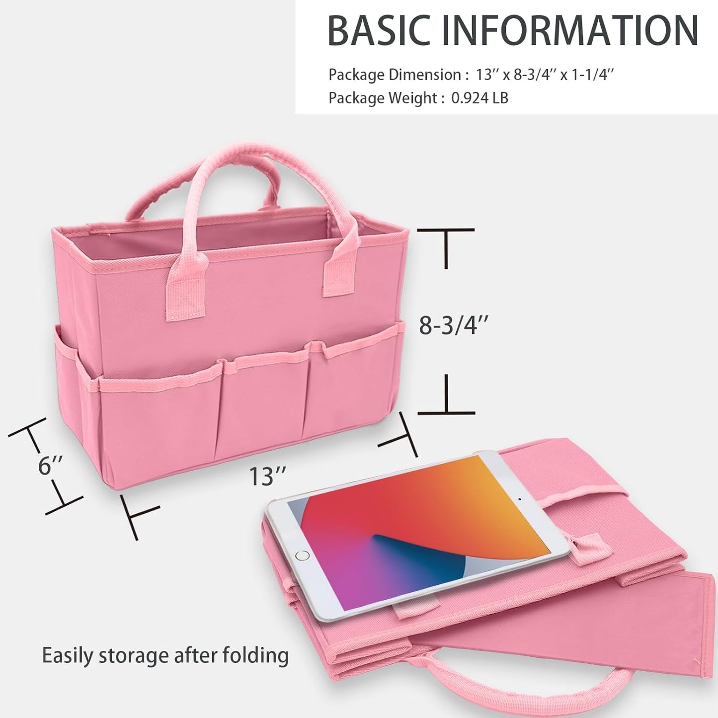Cupohus Art Organizer Craft Storage Tote Bag with Pockets and Hadles, Oxford Fabric Carrying Caddy for Teacher, Officer, Artist, Traveler, and more – Pink