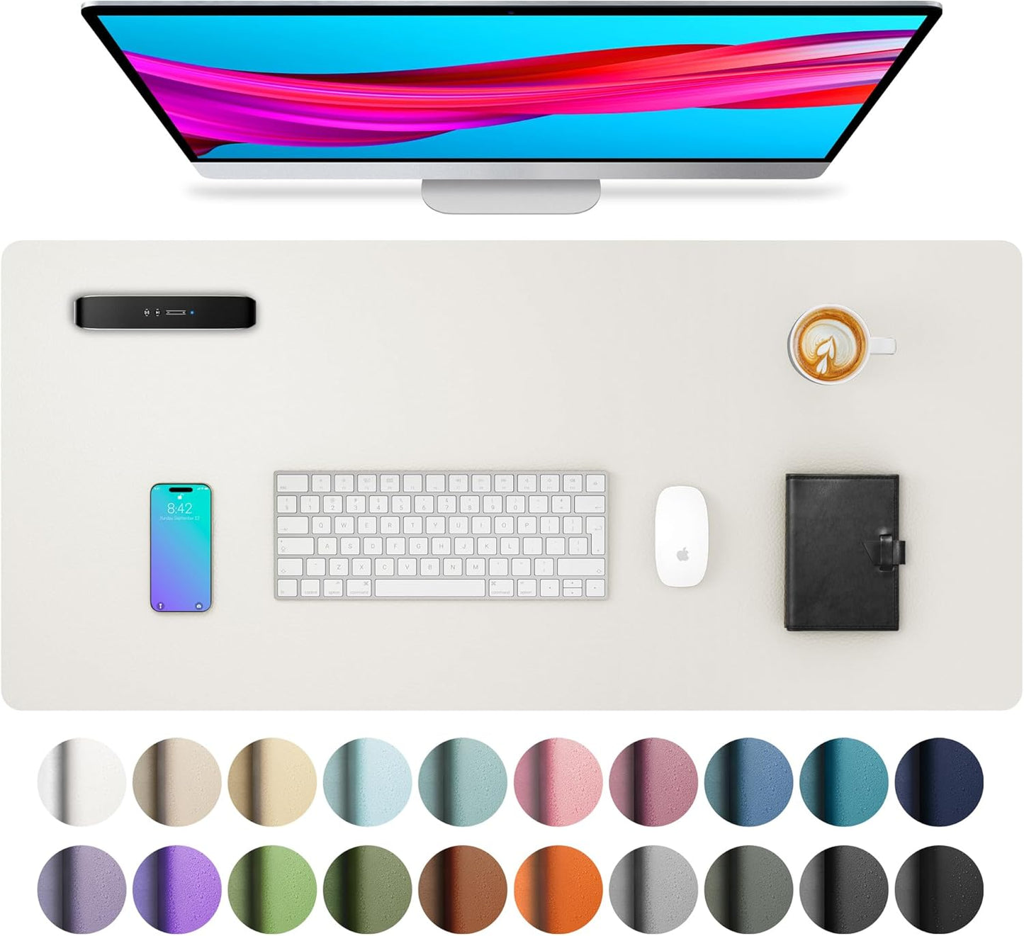 Aothia Non-Slip Waterproof PU Leather Desk Pad Protector for Mouse, Writing Desk, Office, Home, Laptop Blotter, 23.6" x 13.7", Black - Colors A