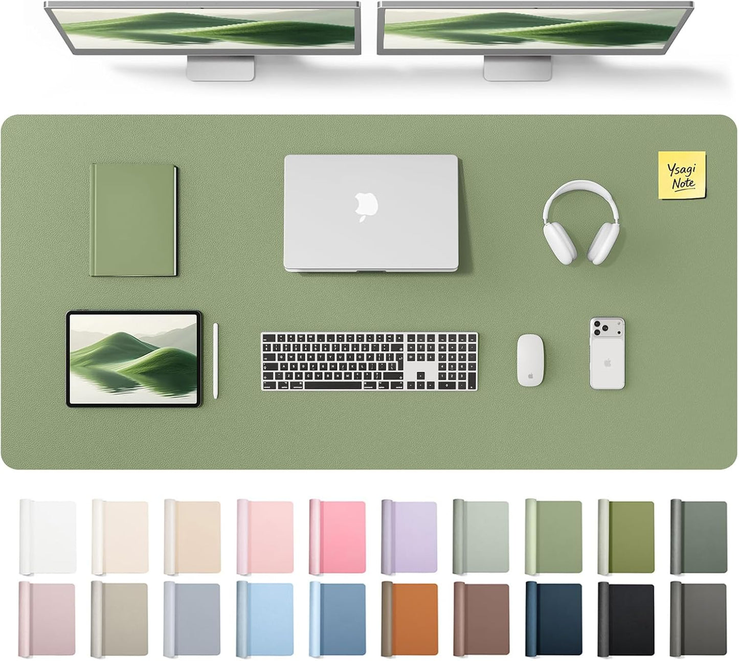 YSAGi Leather Desk Pad Protector, Large Mouse Pad, Non-Slip PU Leather Desk Blotter, Waterproof Writing Pad for Office and Home (31.5" x 15.8", Eggshell) - Colors A
