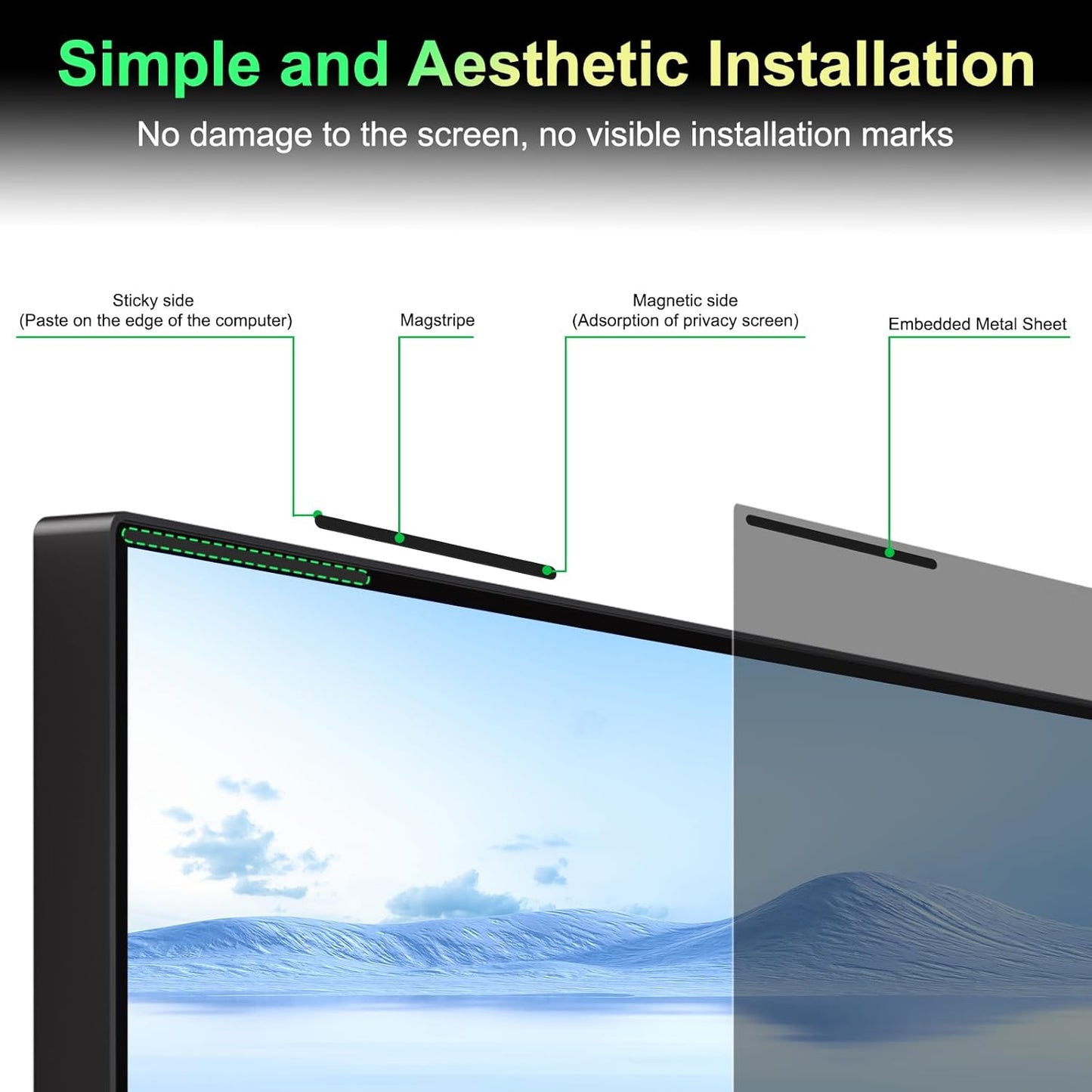 Laptop Privacy Screen 14 Inch 16:9 Aspect Ratio, Laptop Screen Privacy Shield Compatible With Lenovo Hp Dell Acer Asus Thinkpad Envy Xps, Removable Anti Glare Blue Light Computer Filter Protector