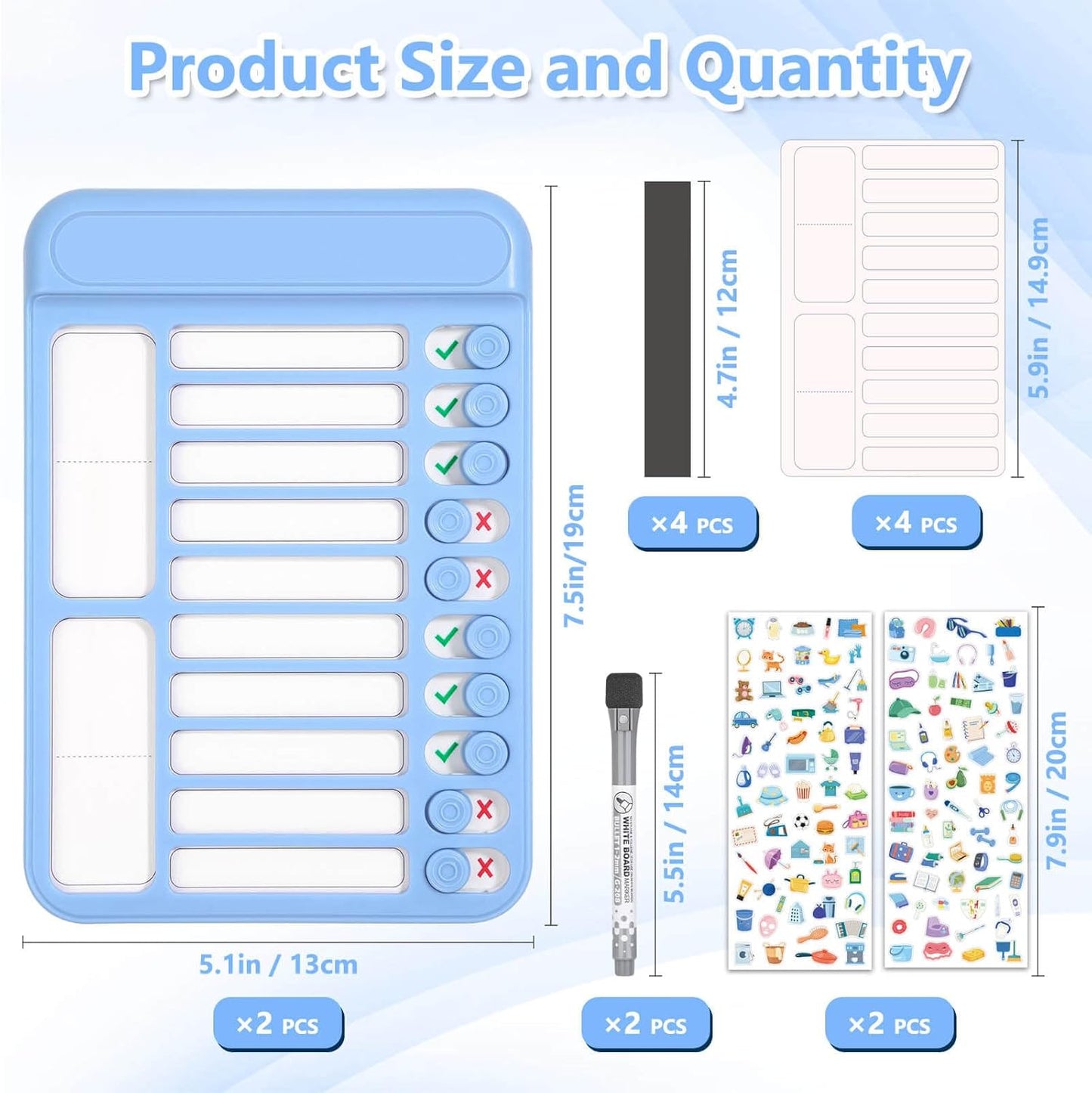 Audab Dry Erase Chore Chart for Kids, Magnetic Whiteboard Checklist Board, Chore Checklist Slider to Do List Board, Daily Routine Chart Schedule Board Task Tracker for Home Refrigerator, Wall, Desk