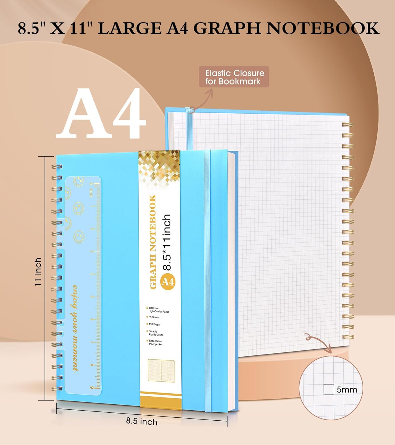 Dotted Notebook, Spiral Notebook Journal 8.5” x 11”, A4 Large Dot Grid Notebooks for Women Men, 100 GSM Dotted Paper, Plastic Hardcover Spiral Bullet Journals for Work School Sketching, Green