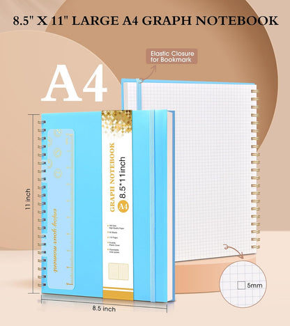 Dotted Notebook, Spiral Notebook Journal 8.5” x 11”, A4 Large Dot Grid Notebooks for Women Men, 100 GSM Dotted Paper, Plastic Hardcover Spiral Bullet Journals for Work School Sketching, Green