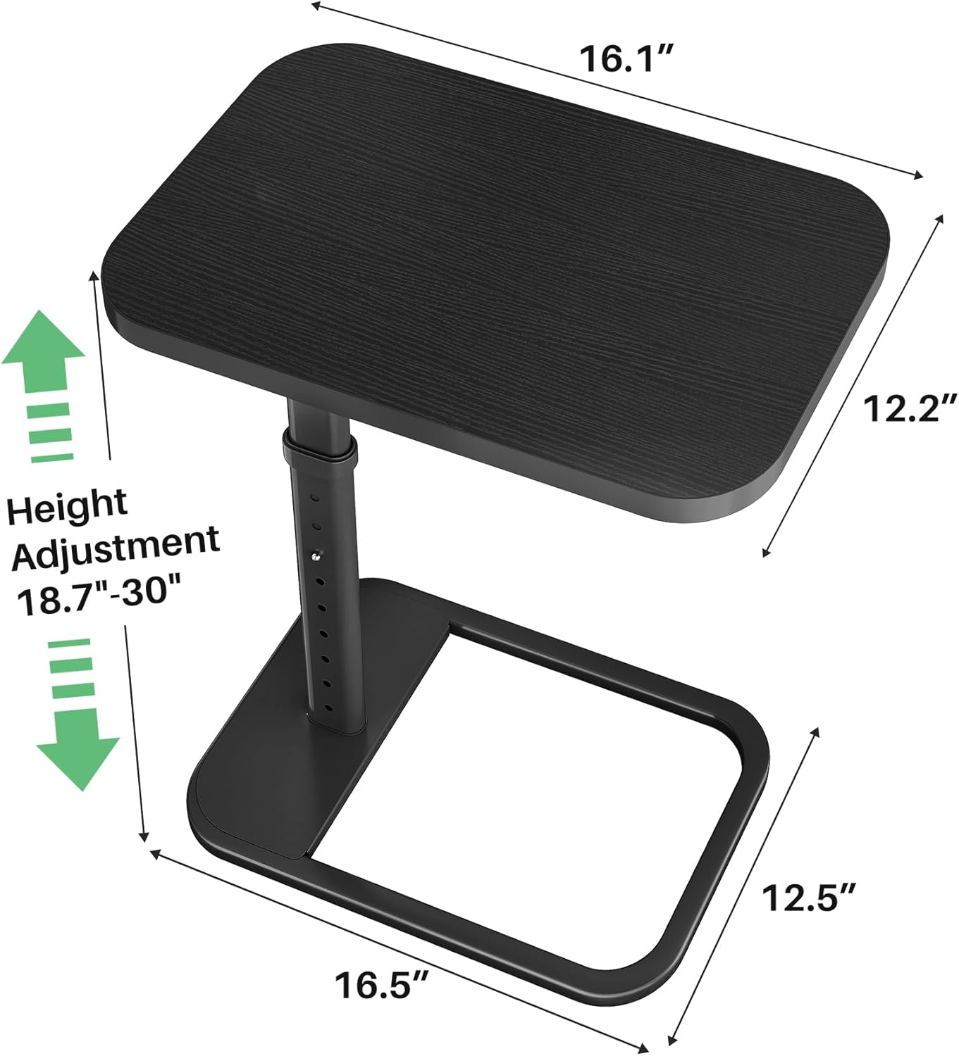 Kitstorack TV Tray Table, Adjustable Height & Flip-Top & Rounded Metal Corners, Snack Table for Couch, Sofa, Bed, Chair, Living Room, C Shaped End Side Table for Eating, Dinner or Laptop, Small Spaces