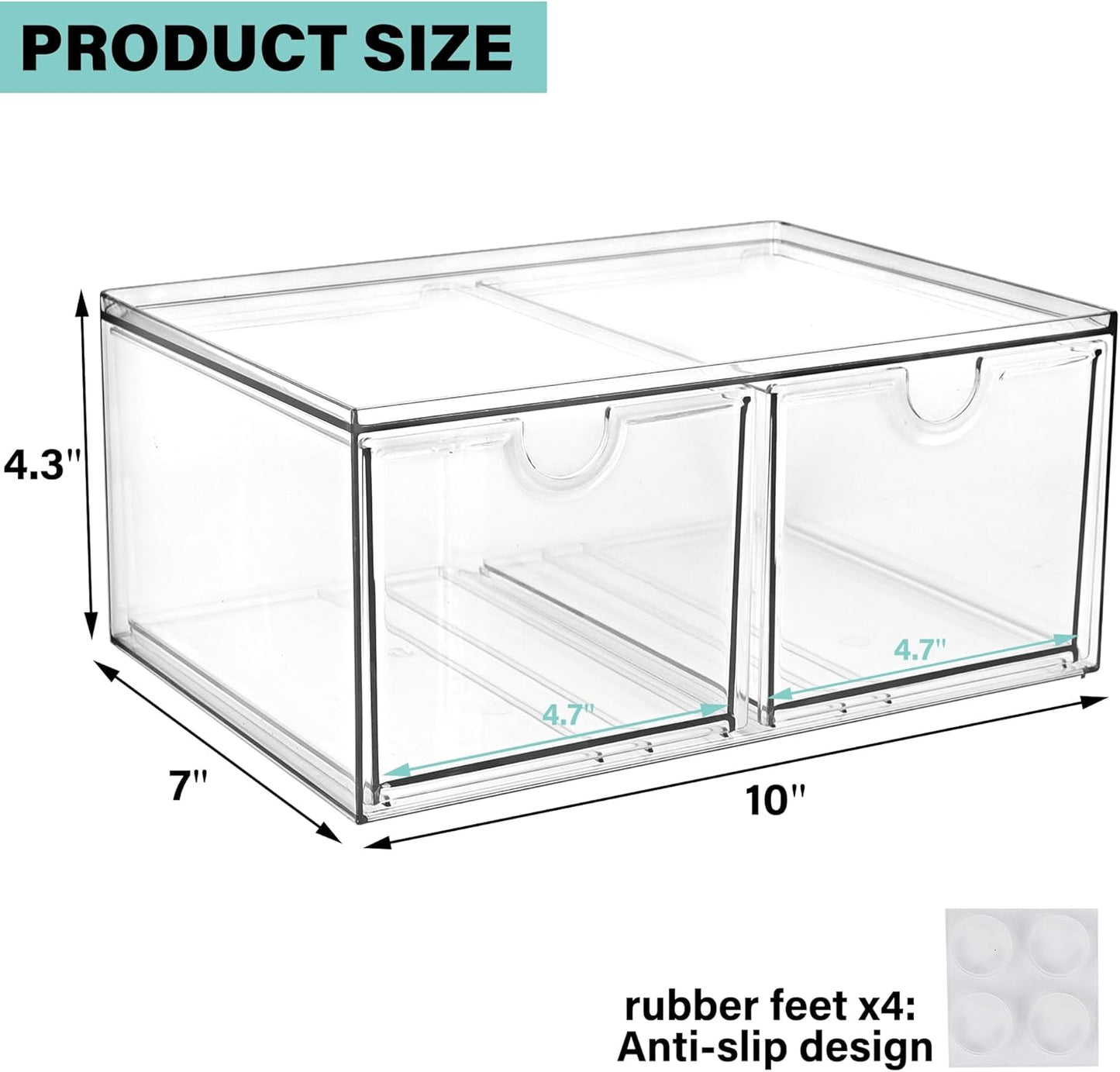 Prsildan Acrylic Drawer Makeup Organizer with 6 Drawers (Not for Baby Bottle), Set of 2 Office Desk Organizers Accessories, Clear Stackable Storage Drawers for Vanity, Craft (Largest Drawer 4" Tall)