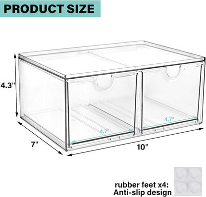Prsildan Acrylic Drawer Makeup Organizer with 6 Drawers (Not for Baby Bottle), Set of 2 Office Desk Organizers Accessories, Clear Stackable Storage Drawers for Vanity, Craft (Largest Drawer 4" Tall)