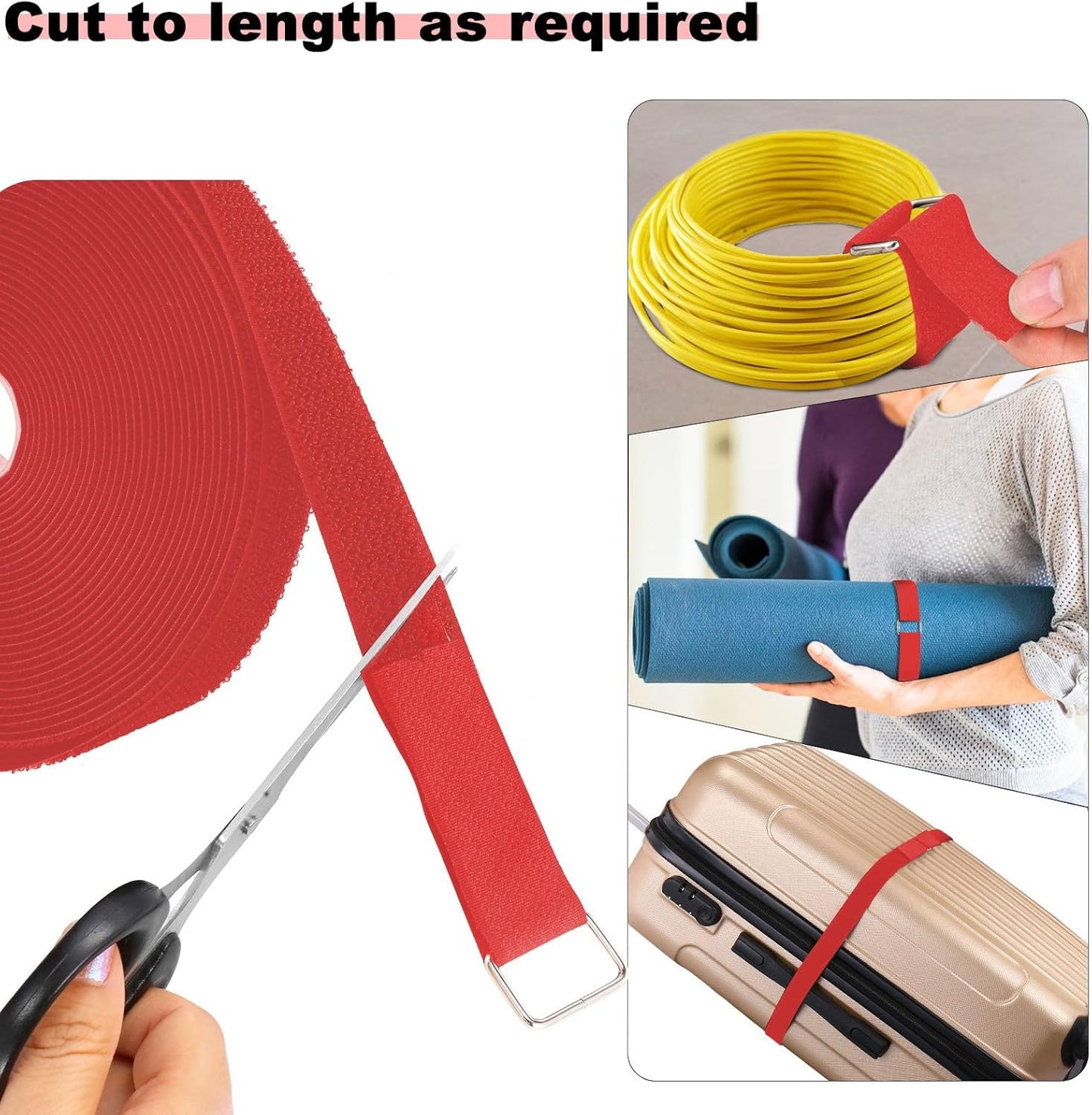 YMCRLUX 1"x32ft Hook and Loop Straps with 50 Metal Buckles, Adjustable Fastening Cable Straps, Cut-to-Length Cinch Strap, Reusable Nylon Securing Cord Ties for Organizer or Storage, 1 inch Wide, Black