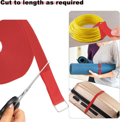 YMCRLUX 1"x32ft Hook and Loop Straps with 50 Metal Buckles, Adjustable Fastening Cable Straps, Cut-to-Length Cinch Strap, Reusable Nylon Securing Cord Ties for Organizer or Storage, 1 inch Wide, Black