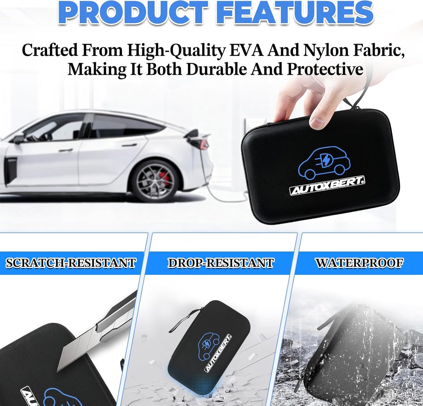 NACS to CCS1 Adapter Storage Case for Tesla 8.46"x4.92" EVA Charger Adapter Case Cover Protective Bag Compatible with Tesla Ford Hyundai Kia GM Supercharger Adapter NACS to CCS1 Fast Charge
