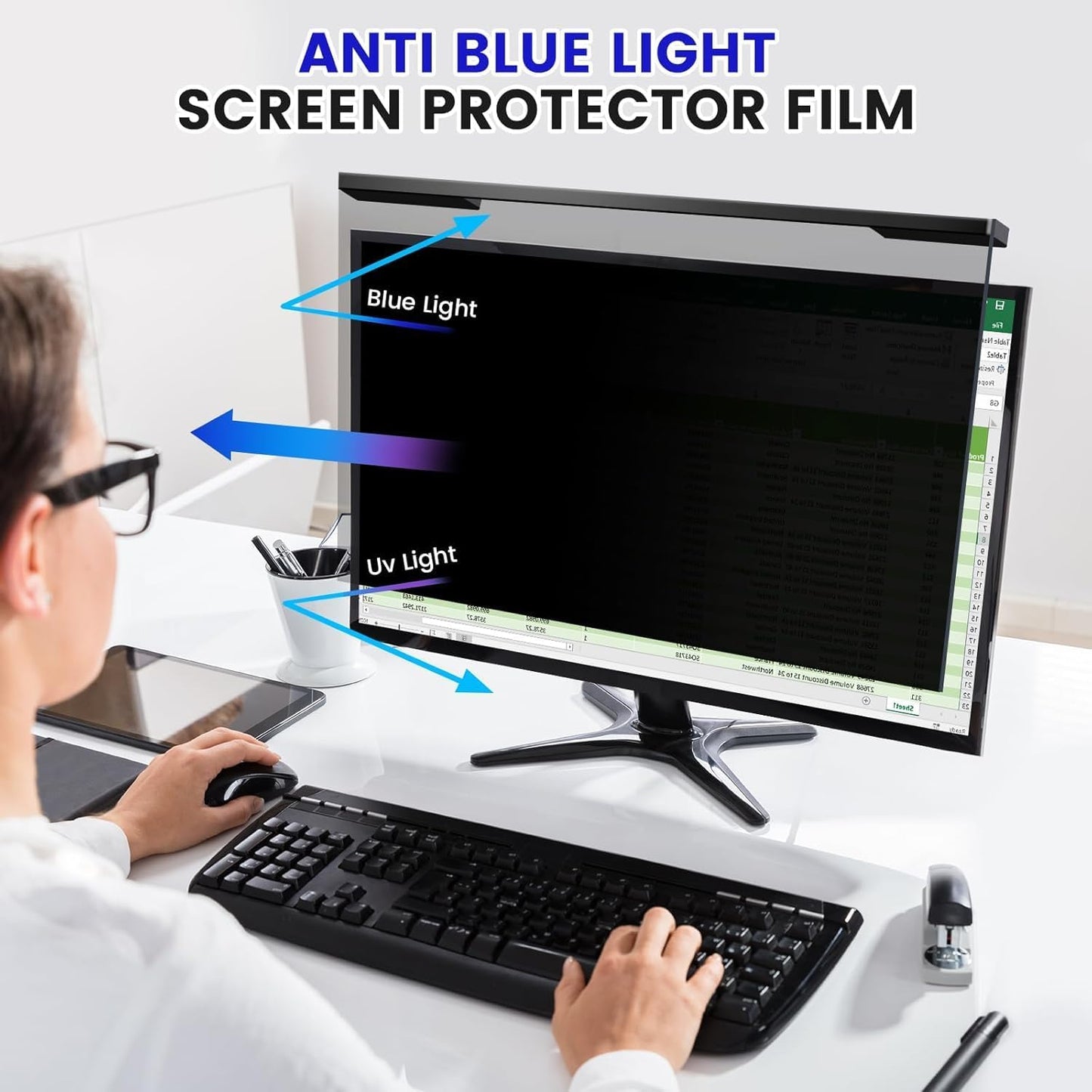 Hanging 27 Inch Computer Privacy Screen Filter, Hanging Computer Screen Privacy Cover, Compatible with, 27 Inch 16:9 Widescreen Monitors, Protect Eyes from Glare and Blue Light