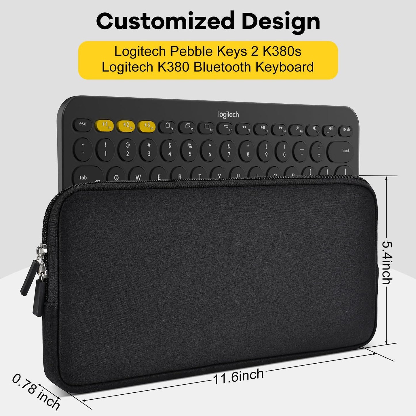 DAMMOMKO Logitech K380 Keyboard Sleeve Case Cover for Logitech Pebble Keys 2 K380s & K380 Bluetooth Keyboard, Neoprene Keyboard Travel Case Padded Shockproof Protective Bag, Black