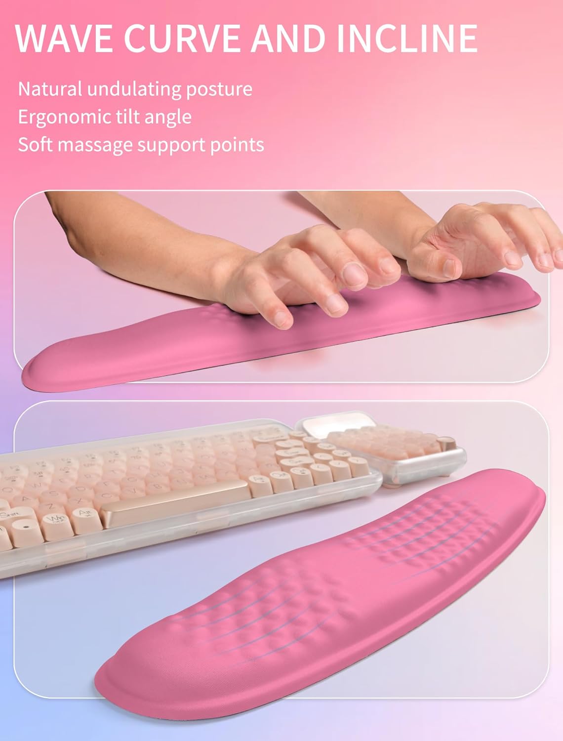 Hokafenle 2in1 Combination, Wave Keyboard Wrist Rest and Ergonomic Curvature Mouse Pad Wrist Support for Relieve Wrist Pain, Filled with Soft Cushion Memory Foam, Black