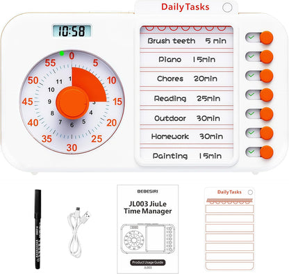 Cube Kitchen Timer - Rechargeable Countdown Timer 15-20-30-45-60 Mins for Cooking, Classroom, Exercise (Black)