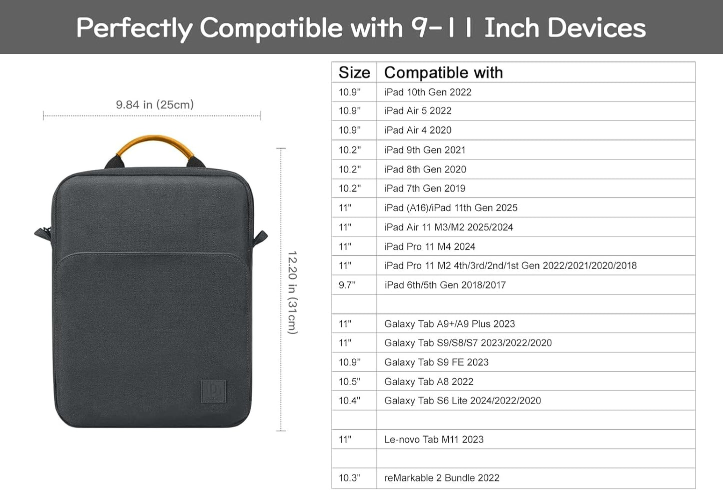 Dadanism 9-11 Inch Tablet Sleeve Bag Carrying Case with Shoulder Strap for iPad (A16) 11", iPad 10th Gen 10.9", iPad Air M4/Pro M5 11", iPad 9/8/7th 10.2", Galaxy Tab A11+ Plus 11", Cloudy Pink