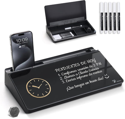 TOWON Small Compact Glass Desktop Whiteboard with Storage – 12 x 7 in Dry Erase Board for Desk, Home Office, School | Includes 5 Markers, Eraser & Holder | Space-Saving Organizer, Aesthetic Rose Gold