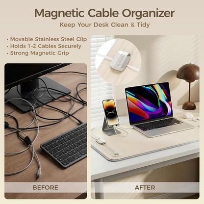Desk Mat – Double-Sided Vegan Leather & Felt | Built-In Magnetic Cable Organizer & File Storage | Premium Workspace Pad for Office, Gaming & Creative Professionals-（Brown）